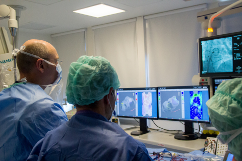 Prof. Hans Kottkamp performs the first clinical procedure with the Globe Positioning System, the new 3D mapping and navigation system for the Globe Mapping and Ablation System. (Photo: Business Wire)