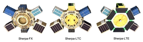Spaceflight’s Sherpa portfolio includes three next-generation orbital transfer vehicles, designed to provide more orbital diversification, including flexible manifest changes, deployment to multiple altitudes and orbital planes, and rapid launch solutions. Graphic represents the Sherpa-FX, Sherpa-LTC and Sherpa-LTE vehicles. (Graphic: Business Wire)