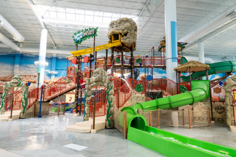 The indoor waterpark is 223,000 square feet with 30 waterslides, 20 pools and whirlpools, and attractions like the FlowRider, ZeroVision Wave Pool Experience, Grotto adult swim-up bar, special kids' areas, private cabanas and waterfalls. (Photo: Business Wire)