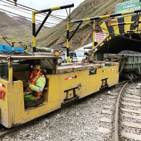 Photo 3: Train emerging from Yauricocha Tunnel loaded with ore (Photo: Business Wire)