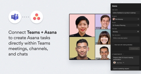 With the expanded Asana for Microsoft Teams integration, customers can now create tasks directly within Microsoft’s recently launched Teams meetings feature, ensuring that key action items are reflected in Asana in just a few clicks. (Graphic: Business Wire)