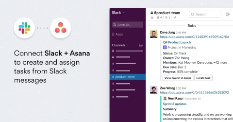 With the updated Asana for Slack integration, teams can share milestones, projects and portfolios as unfurls within Slack channels. (Graphic: Business Wire)