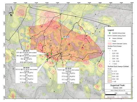 Figure 1. Sugarloaf Peak plan view showing results of recently completed Phase 1 drill program (Graphic: Business Wire)