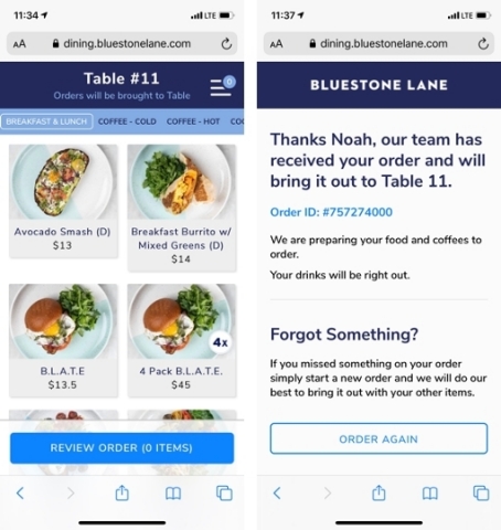 Bluestone Lane built Olo’s Dine-In functionality into a custom front-end with a development partner. (Photo: Business Wire)