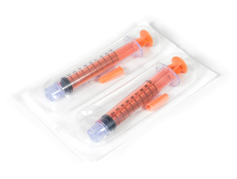 Medical syringe in flexible thermoformed packaging. Photo credit: Harpak-ULMA.