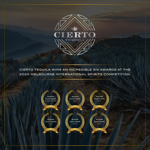 The Elevated Spirits Company is pleased to announce that Cierto Tequila was honored with an incredible six (6) medals at the 2020 Melbourne International Spirits Competition (MISC) (Graphic: Business Wire).