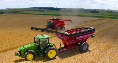 Driverless Ag Technology: AutoCart® by Raven in use with a CNHi Combine (Photo: Business Wire).