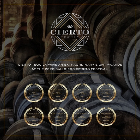 The Elevated Spirits Company is pleased to announce that Cierto Tequila was honored with an extraordinary eight (8) medals at the 2020 San Diego Spirits Festival. (Graphic: Business Wire)
