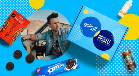 The goPuff x Russell Dickerson box, available for instant delivery exclusively via goPuff in Nashville, features an assortment of products Russell loved and ordered while recording his new album, "Southern Symphony". (Photo: Business Wire)