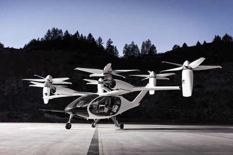 The Joby Aviation eVTOL aircraft is powered by six electric motors and is designed to carry one pilot and four riders at speeds up to 200mph. Photo credit: Joby Aviation