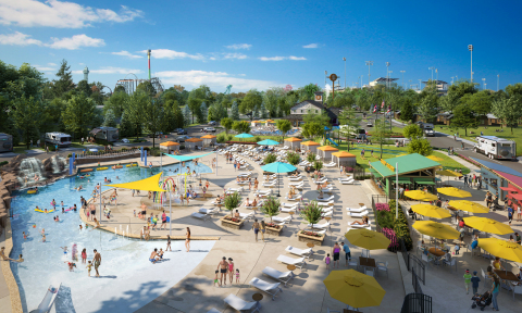 Kings Island Camp Cedar, a year-round, luxury outdoor resort, will open spring 2021 as the official lodging destination for Kings Island Amusement Park in Mason, Oh. A hybrid resort and RV destination, guests will enjoy expansive pools, dining and shopping and family programing, events and amenities. Photo Credit: Kings Island Camp Cedar