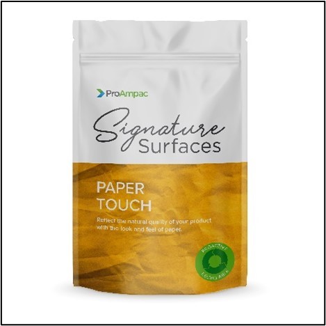 Pouch made with ProAmpac Signature Surfaces Paper Touch Recyclable film. (Photo: Business Wire)