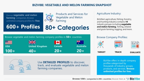 Snapshot of BizVibe's vegetable and melon farming industry group and product categories. (Graphic: Business Wire)