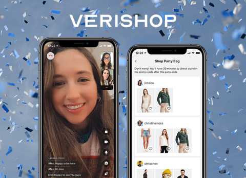 For the first time ever, consumers can hang out and shop with their friends online, in one place, with Verishop. In the new iOS app feature called “Shop Party,” users can hang out over video chat, explore products and shoppable content, see what others are browsing to shop together, and checkout with Verishop’s best-in-class commerce experience. (Graphic: Business Wire)
