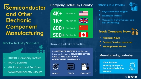 Snapshot of BizVibe's semiconductor and other electronic component manufacturing industry group and product categories. (Graphic: Business Wire)