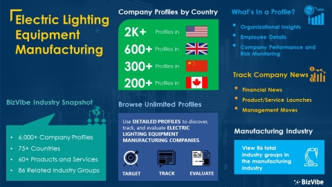 Snapshot of BizVibe's electric lighting equipment manufacturing industry group and product categories. (Photo: Business Wire)