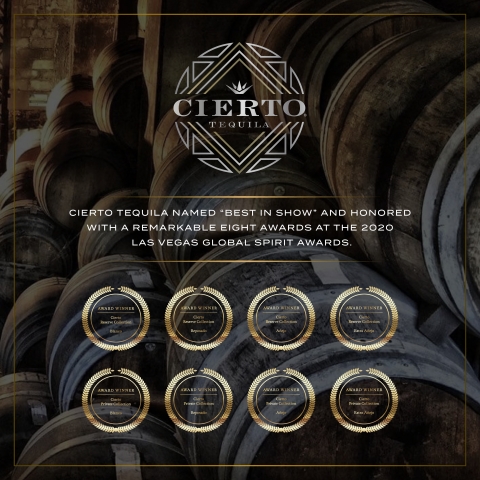 The Elevated Spirits Company is pleased to announce that Cierto Tequila was named best in show and honored with a remarkable eight (8) medals and awards at the 2020 Las Vegas Global Spirit Awards (LVGSA). (Graphic: Business Wire)