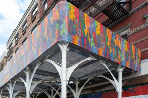 thumbnail Artwork on all structures, including the Urban Umbrella, curated by Valerie Wilson of Valinc (Photo: Business Wire)
