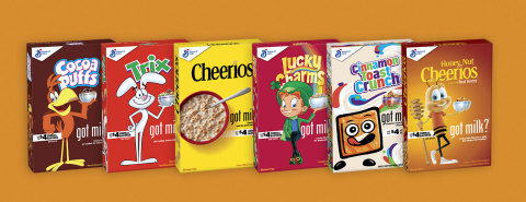 General Mills releases special edition boxes featuring characters with milk mustaches to highlight the benefits of cereal and milk. (Photo: Business Wire).