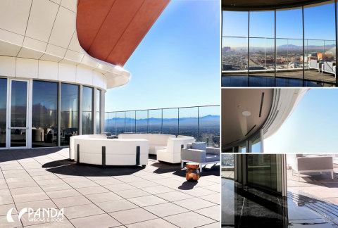 Legacy Club™ Rooftop Cocktails at Circa Resort and Casino featuring Panda TS.X0 Radius Multi-Slide Glass Doors in Rooftop Bar Overlooking Downtown Las Vegas (Photo: Business Wire)