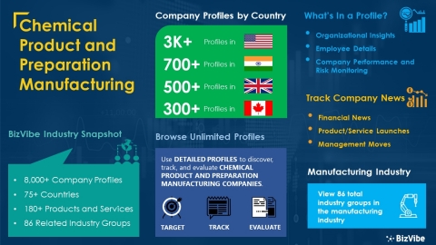 Snapshot of BizVibe's chemical product and preparation manufacturing industry group and product categories. (Graphic: Business Wire)
