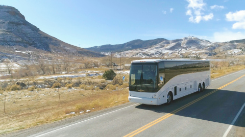 The T2145e electric motor coach undergoing final testing in Colorado. (Photo: Business Wire)