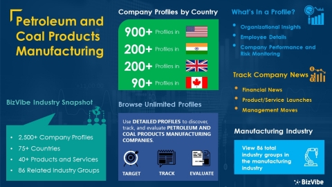 Snapshot of BizVibe's petroleum and coal products manufacturing industry group and product categories. (Graphic: Business Wire)