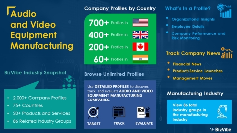Snapshot of BizVibe's audio and video equipment manufacturing industry group and product categories. (Graphic: Business Wire)