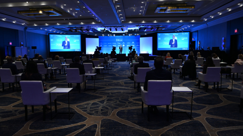 Socially responsible setup at Hilton McLean Tysons Corner for global Hilton Worldwide Sales hybrid event. (Photo: Business Wire)