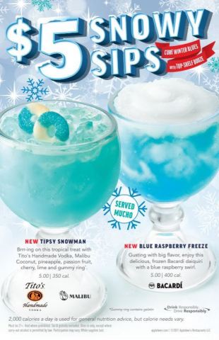 Applebee’s is giving you something to cheers to with its latest Mucho cocktails, the NEW <money>$5</money> Snowy Sips.  (Photo: Business Wire)