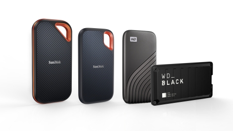 Western Digital's new 4TB portable SSD portfolio includes the SanDisk Extreme Pro Portable SSD, SanDisk Extreme Portable SSD, WD's My Passport SSD and the WD_Black P50 Game Drive SSD. (Photo: Business Wire)