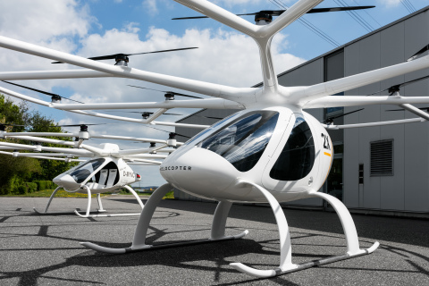 Volocopter 2X (front) in comparison with Volocopter VC200 (back) (Photo: Business Wire)
