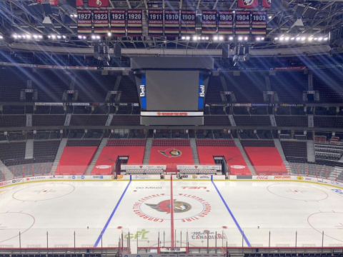 The landmark that is Canadian Tire Centre has a MANSCAPED logo adornment on the ice this season. (Photo: Business Wire)