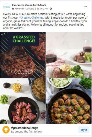 original Panorama Organic Grass-Fed Meats® is highlighting the health and environmental benefits of grass-fed beef with the first ever #GrassfedChallenge social media campaign to encourage the consumption of grass-fed beef as part of a regular weekly diet. Three meals out of 21 each week supports a healthier diet and preserves nearly one million acres of non-GMO, organic pasture. (Graphic: Business Wire)