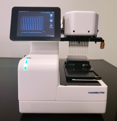 Hamilton LabElite Decapper with the RHINOstic automatable nasal swab collection device. Laboratories can increase sample volumes while lowering costs by automating decapping and accessioning of COVID-19 test samples. (Photo: Business Wire)