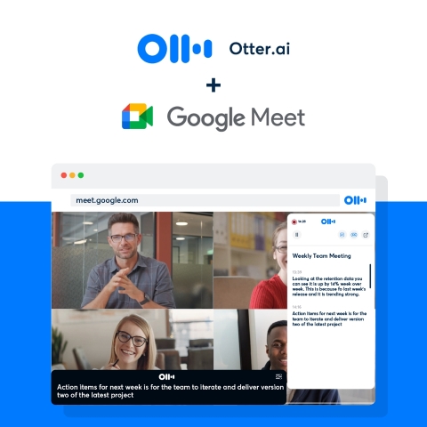 Google Meet users can now highlight, share, add images, search by keyword, and review a live Otter.ai transcript, captions or post- meeting transcripts. (Graphic: Business Wire)