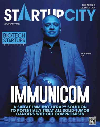 Immunicom CEO Amir Jafri on front cover of StartUpCity magazine (Graphic: Business Wire)