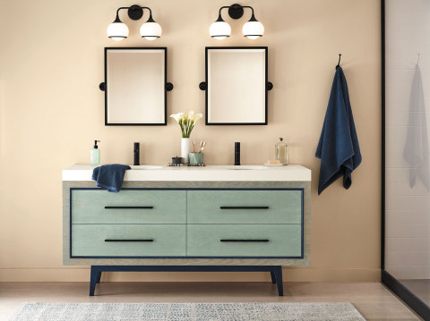 Minwax's Vintage Blue relieves the stark white functionality of a bath for a more mindful shade of clean that gives your vanity more appeal. Couple two blues and go with a gray that's classic to create a cascading form in a room designed for function. (Photo: Business Wire)