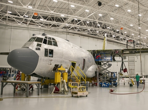 L3Harris performing depot-level maintenance on C-130H at the company’s aircraft modification facility in Waco, Texas. (Photo: Business Wire)