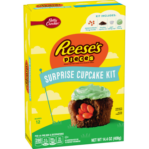 Reese’s Pieces Surprise Cupcake Kit: Betty has teamed up with Reese’s on a spring-themed cupcake that’s sure to delight. The kit includes a chocolate cupcake mix, green frosting, orange Reese’s Pieces in a carrot pouch to fill the cupcake centers, and cupcake liners. These will disappear fast! SRP $4.98. (Photo: Business Wire)