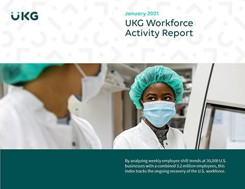 High frequency data detailing the volume of shifts being worked by U.S. employees nationally is down 3% in January, according to the UKG Workforce Activity Report. This is the first time during the pandemic that shift volume declined in back-to-back months. (Photo: Business Wire)