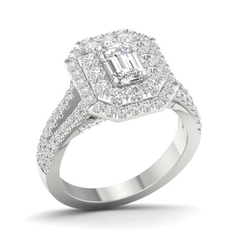 The Jenny Packham bardot emerald-cut 2 carat total weight lab-grown diamond engagement ring is a part of the new Jenny Packham Collection, available in select stores and online only at Helzberg Diamonds. This first-of-its-kind collection is created with colorless lab-grown diamonds in rare platinum settings. (Photo: Business Wire)