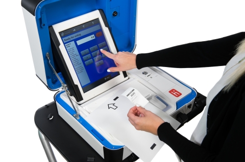 Voter activating voting session on the secure and easy-to-use touchscreen with a paper ballot voting system, Verity Duo. (Photo: Business Wire)