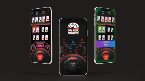 High Speed Hands is a simple poker-based skill game. Players must identify the best poker hand from four available choices. The player who identifies the winning hand fastest wins. The app, developed by Shokworks, is available on Google Play and the App Store. (Photo: Business Wire)