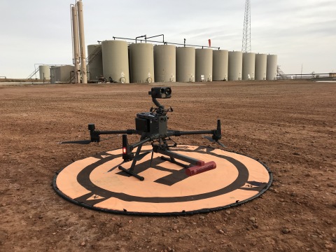 A drone fitted with the SeekOps SeekIR® sensor ready to deliver a fugitive emissions detection service. (Photo: Business Wire)