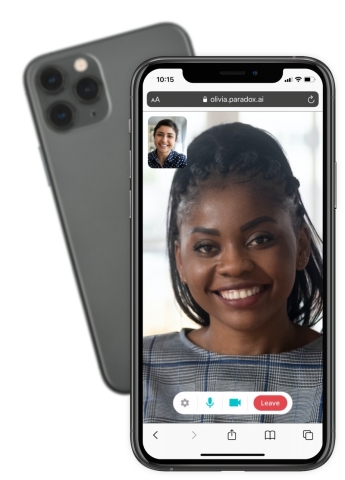 Olivia can invite candidates to join a quick video chat with a simple link, right in the event conversation. No usernames or passwords needed. (Photo: Business Wire)