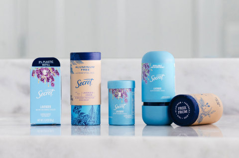 Secret's new eco-friendly offerings including Refillable Antiperspirant and Paperboard Deodorant (Photo: Business Wire)