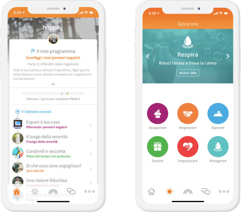 Happify Health has expanded its global capabilities with the addition of Castilian Spanish and Italian (shown here), bringing the total number of language offerings to 10—more than any other digital mental health platform on the market. (Graphic: Business Wire)