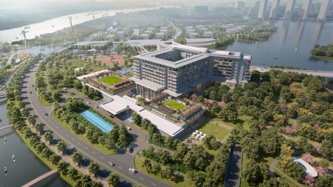 Gafcon will oversee Zizhu Hi-Tech Industrial Development Zone’s third phase, which centers on Orchid Lake Hotel, a 5-star business-class resort and conference center along the Huangpu River about 18 miles south of Shanghai in China. (Rendering courtesy of WATG)