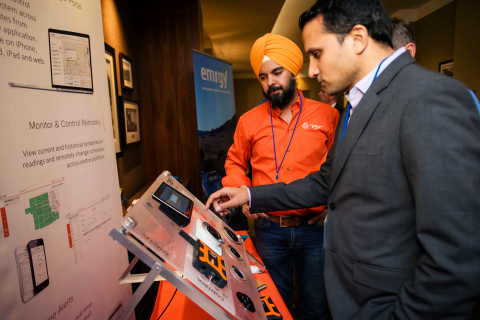 Deepinder Singh, CEO of IN2 portfolio company 75F, demonstrates his company's technology at an IN2 ecosystem event (Photo: Wells Fargo)